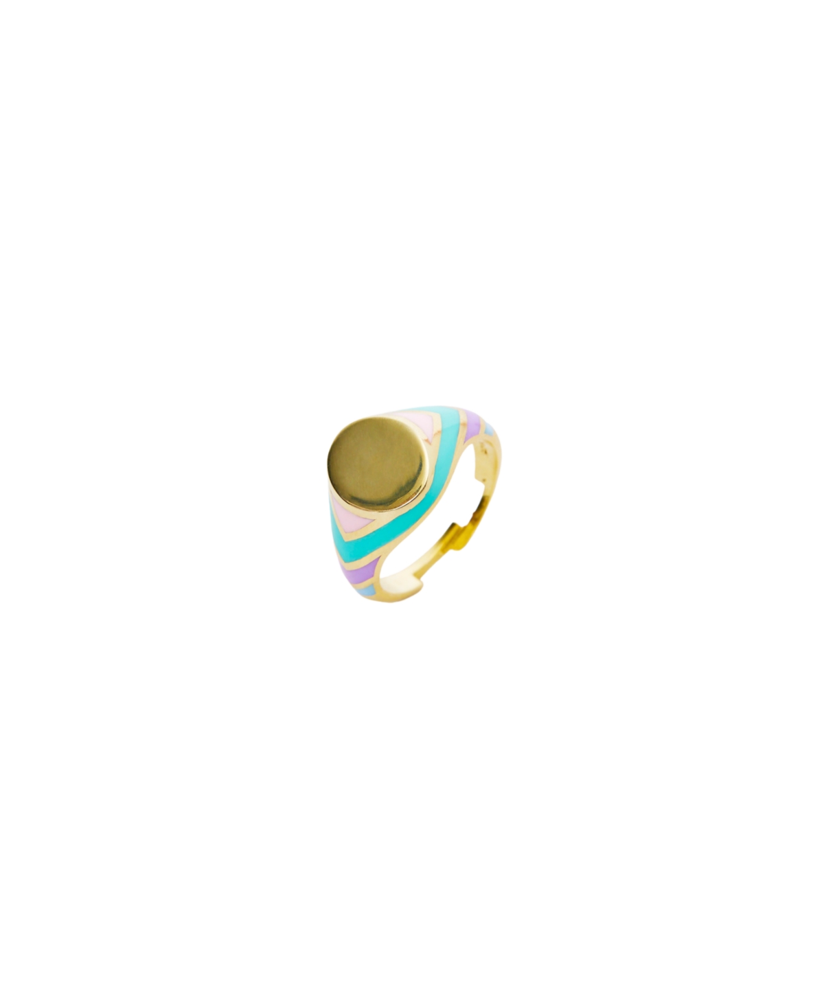 Enamelled Multicoloured Sterling Silver Round Signet Ring - Gold