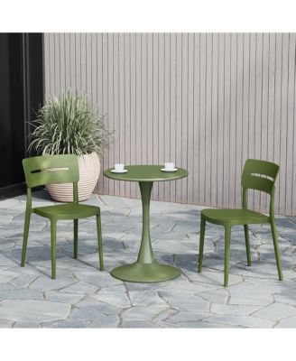 3-Piece Outdoor Round Metal Patio Dining Table Set With Stackable Patio Chairs