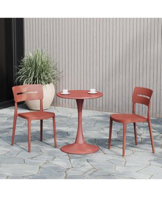 3-Piece Outdoor Round Metal Patio Dining Table Set With Stackable Patio Chairs