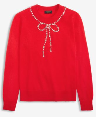 Women's 100% Cashmere Embellished Bow Sweater, Macy's Exclusive