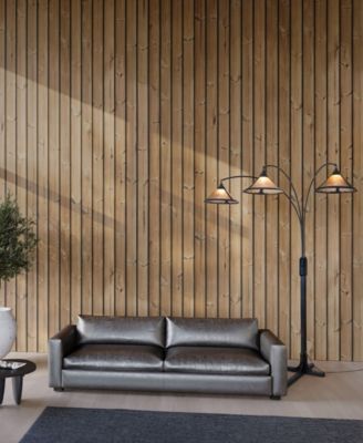 86" Wood Natural Mica 3 Light Arc Floor Lamp