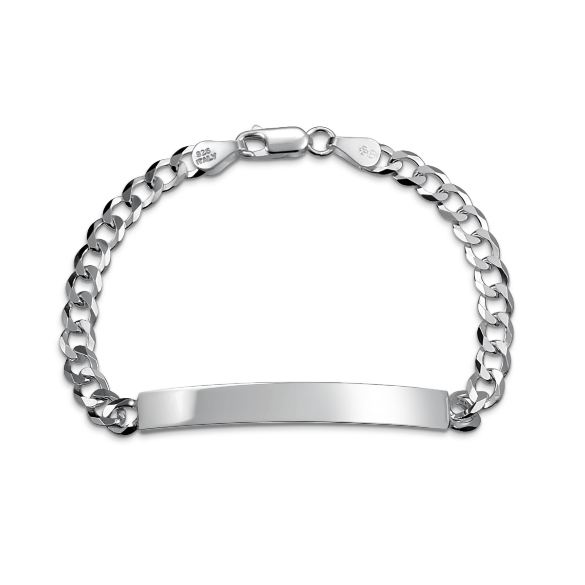 Bar Name Plated identification Id Bracelet 5 Mm Miami Cuban Curb Link Chain Link 180 Gauge .925 Sterling Silver - Silver curb 5mm
