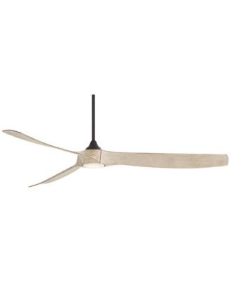 70" Kona Wind Indoor Outdoor Ceiling Fan 3 Blade LED Light Remote Control Black Finish Distressed White Oak Blades DC Motor Damp Rated