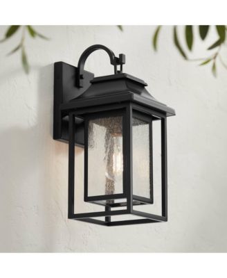 Cecile 15 1/4" High Mission Country Traditional Outdoor Wall Light Fixture Mount Porch House Exterior Outside Box Lantern Black Clear Seeded Glass Shade Front Door Patio Garage Home - John Timberland
