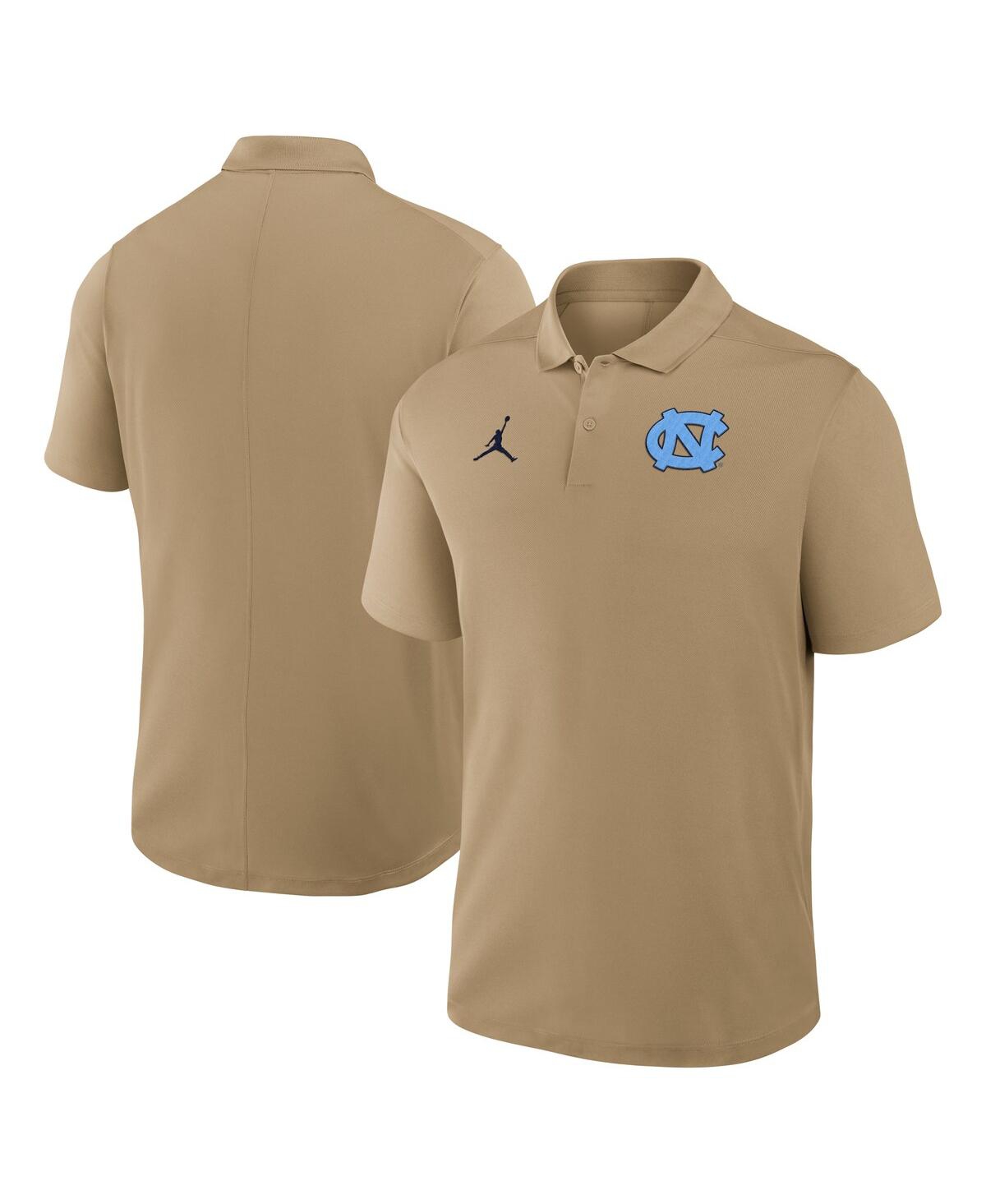 JORDAN MEN'S TAN NORTH CAROLINA TAR HEELS PRIMETIME VICTORY PRIMARY LOGO PERFORMANCE POLO SHIRT 