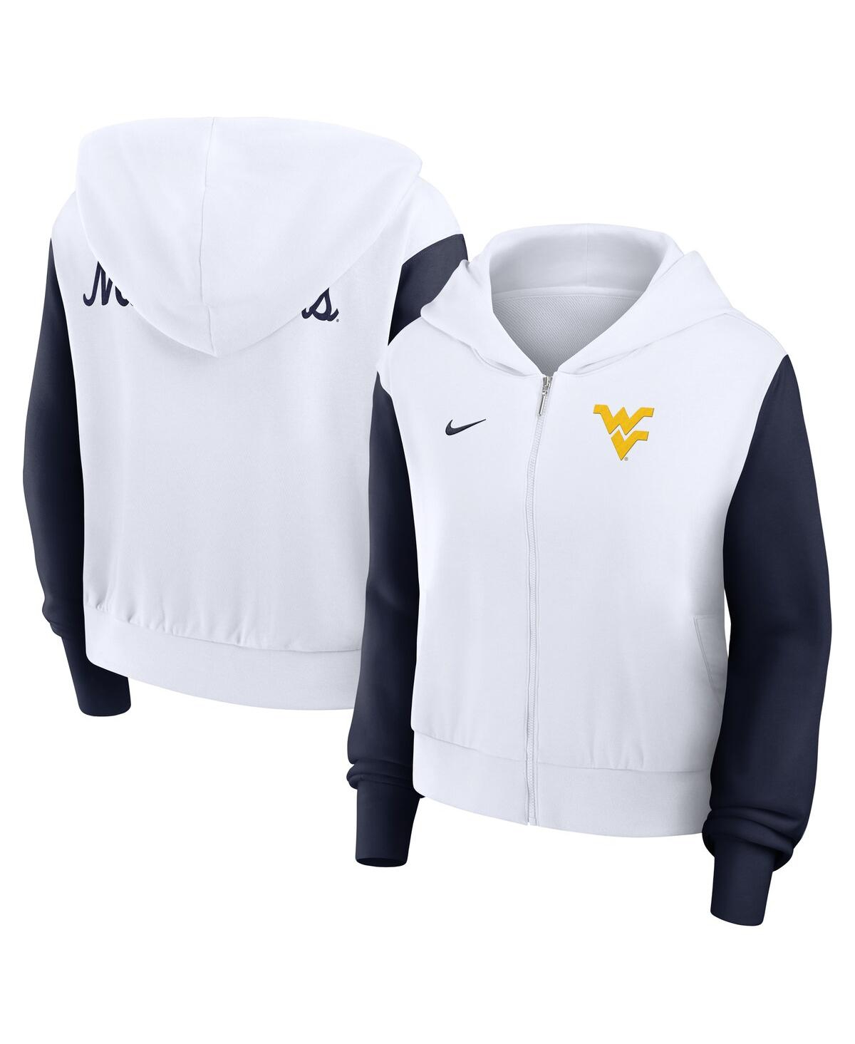 Nike Women's White West Virginia Mountaineers Cropped Beyond Capability Color-block Script Full-zip Hoodi