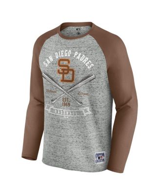 Men's Heather Gray San Diego Padres Raw Edge Raglan Long Sleeve Baseball T-Shirt