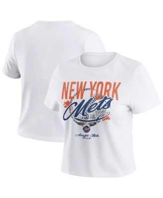 WEAR by Erin Andrews - Women's White New York Mets Distressed Cropped Baby T-Shirt