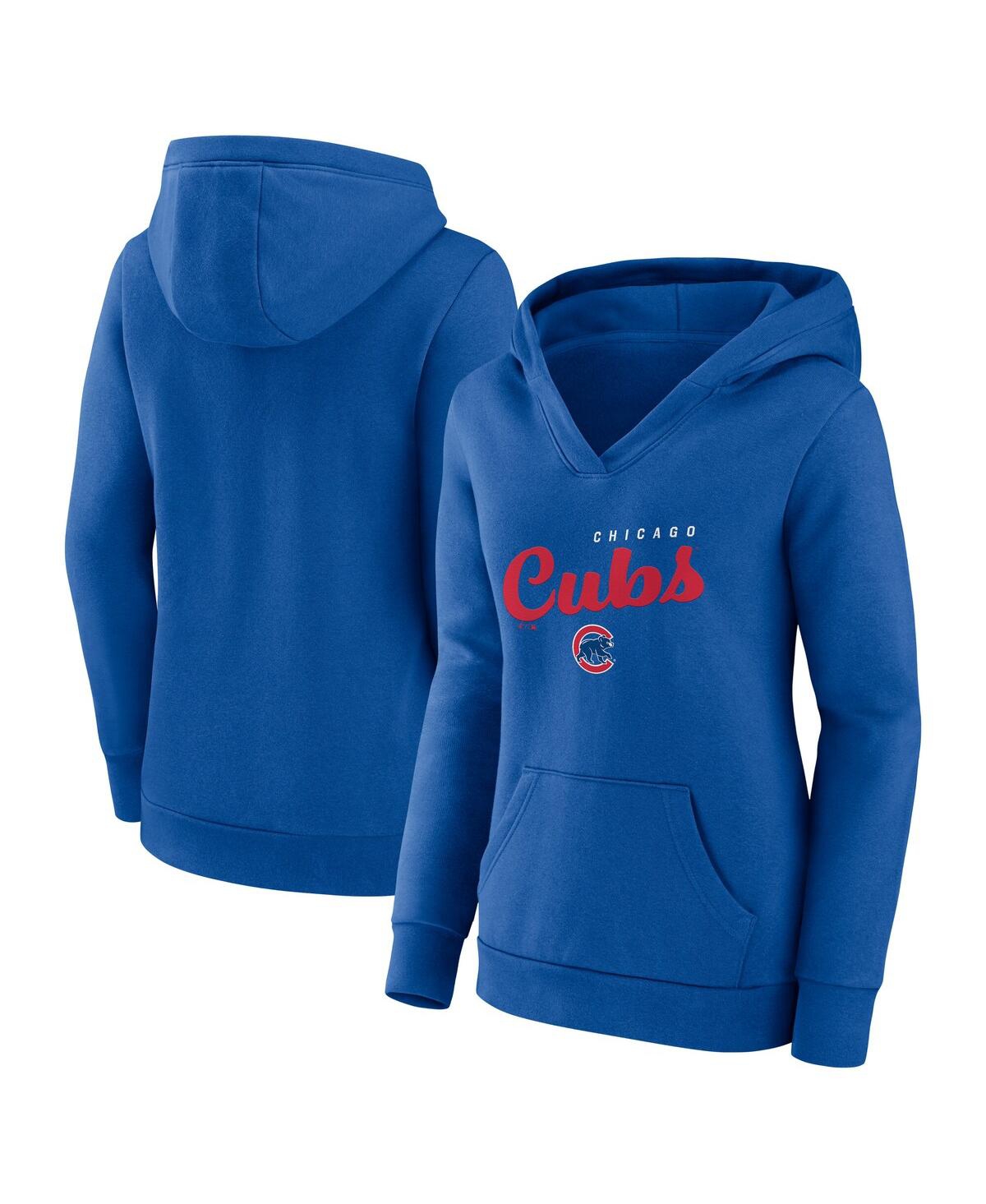 Women's Royal Chicago Cubs Logo Triumphant V-Neck Pullover Hoodie - Royal