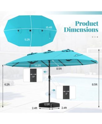 15 Feet Double-Sided Patio Umbrella with 48 LED Lights-Turquoise