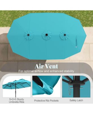 15 Feet Double-Sided Patio Umbrella with 48 LED Lights-Turquoise