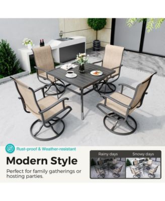 Outdoor 5-Piece Metal Patio Dining Set with and 4 Textilene Swivel Chairs and Square Table
