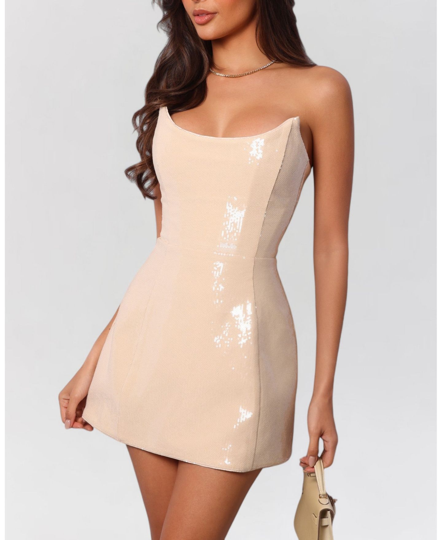 Женское платье Heiress Beverly Hills Strapless Sequin Corset Mini, цвет: Натуральный — фото 2