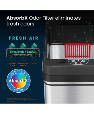 Stainless Steel Sensor Trash Can with Wheels and AbsorbX Odor Filter 13 Gallon Silver