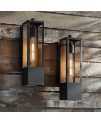 Berk Modern Outdoor Wall Light Fixtures Set of 2 Textured Black Gold Metal 16" Clear Glass for Post Exterior Barn