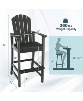 30 Inches Counter Height Outdoor HDPE Bar Stool with Armrests and Footrest-Black