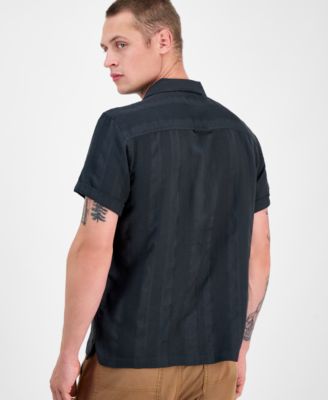 Men's Ford Short Sleeve Textured Striped Button-Front Camp Shirt, Exclusively at Macy's