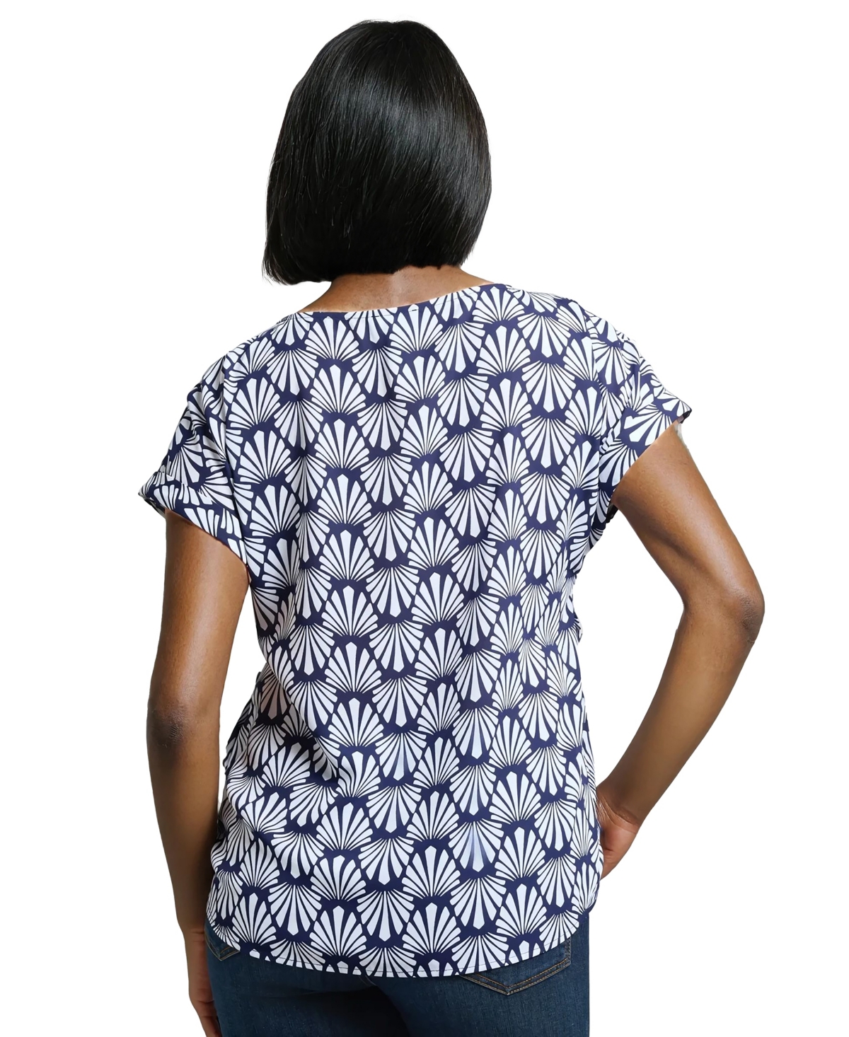 Jones New York Print Side Button Detail Crepe Top