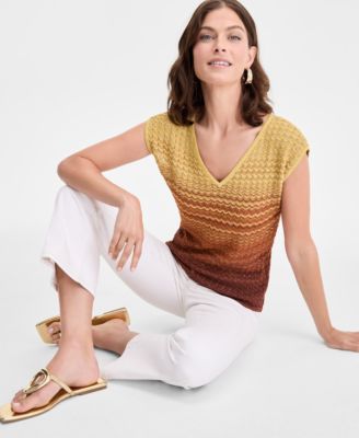 Women's Ombr&eacute; V-Neck Sweater, Exclusively at Macy's