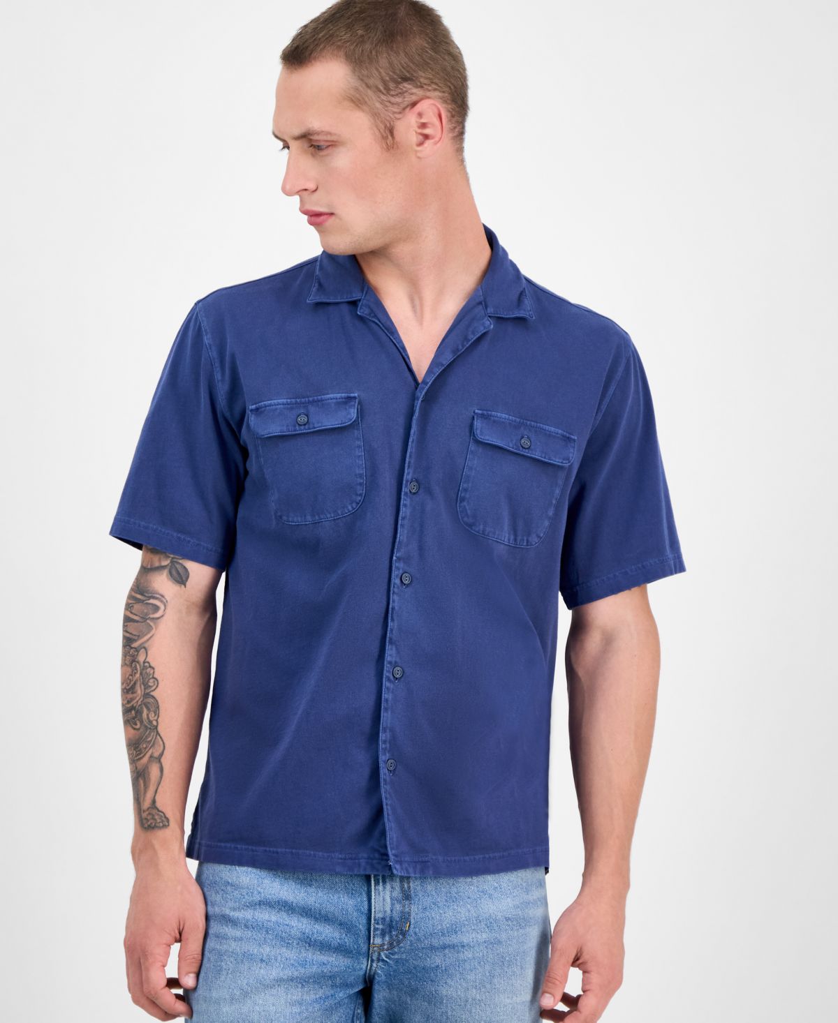 Мужская застиранная рубашка Camp с коротким рукавом и пуговицами спереди, эксклюзивно в Macy's