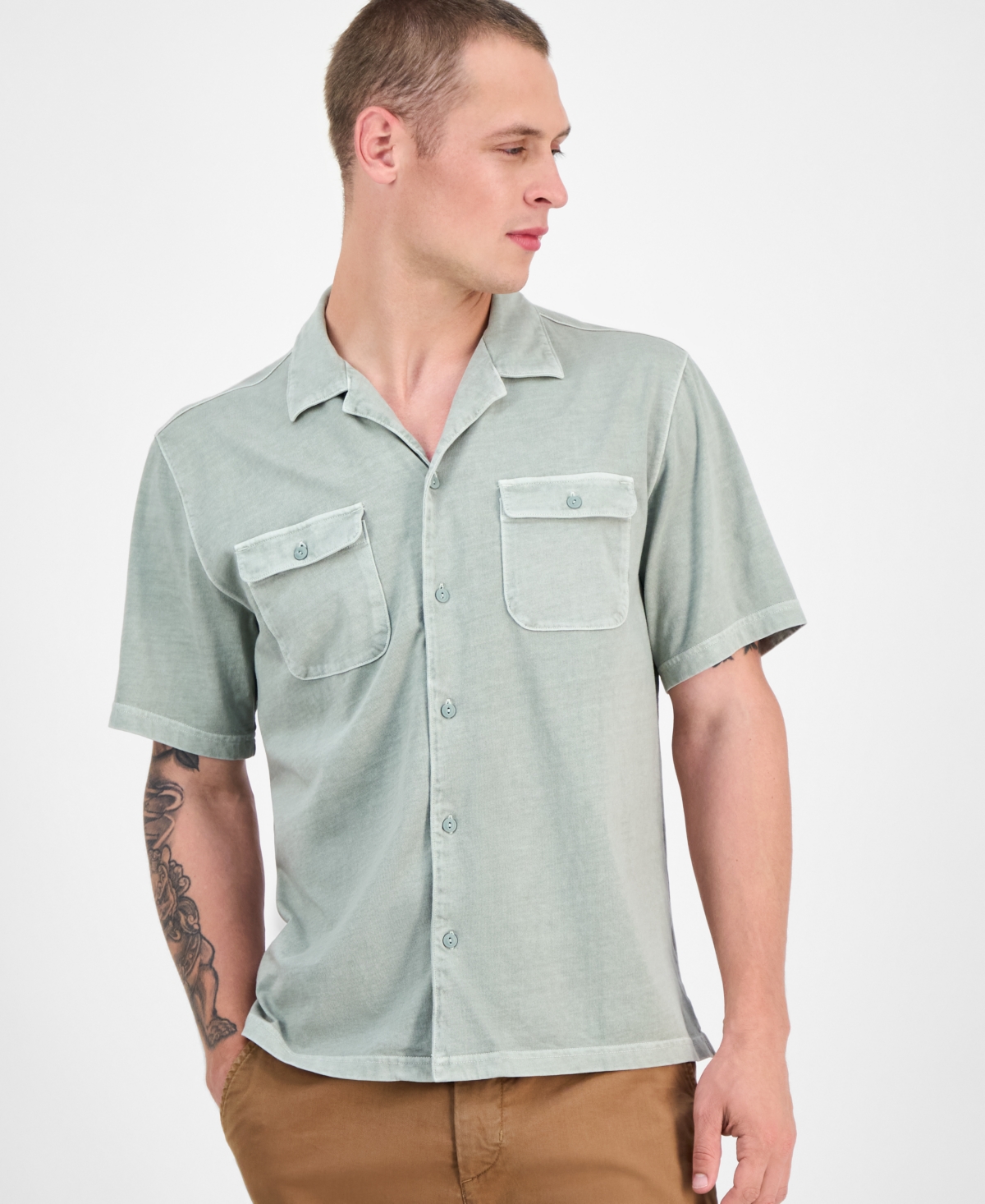 Men's Short Sleeve Washed Button-Front Camp Shirt, Exclusively at Macy's - Basic Navy