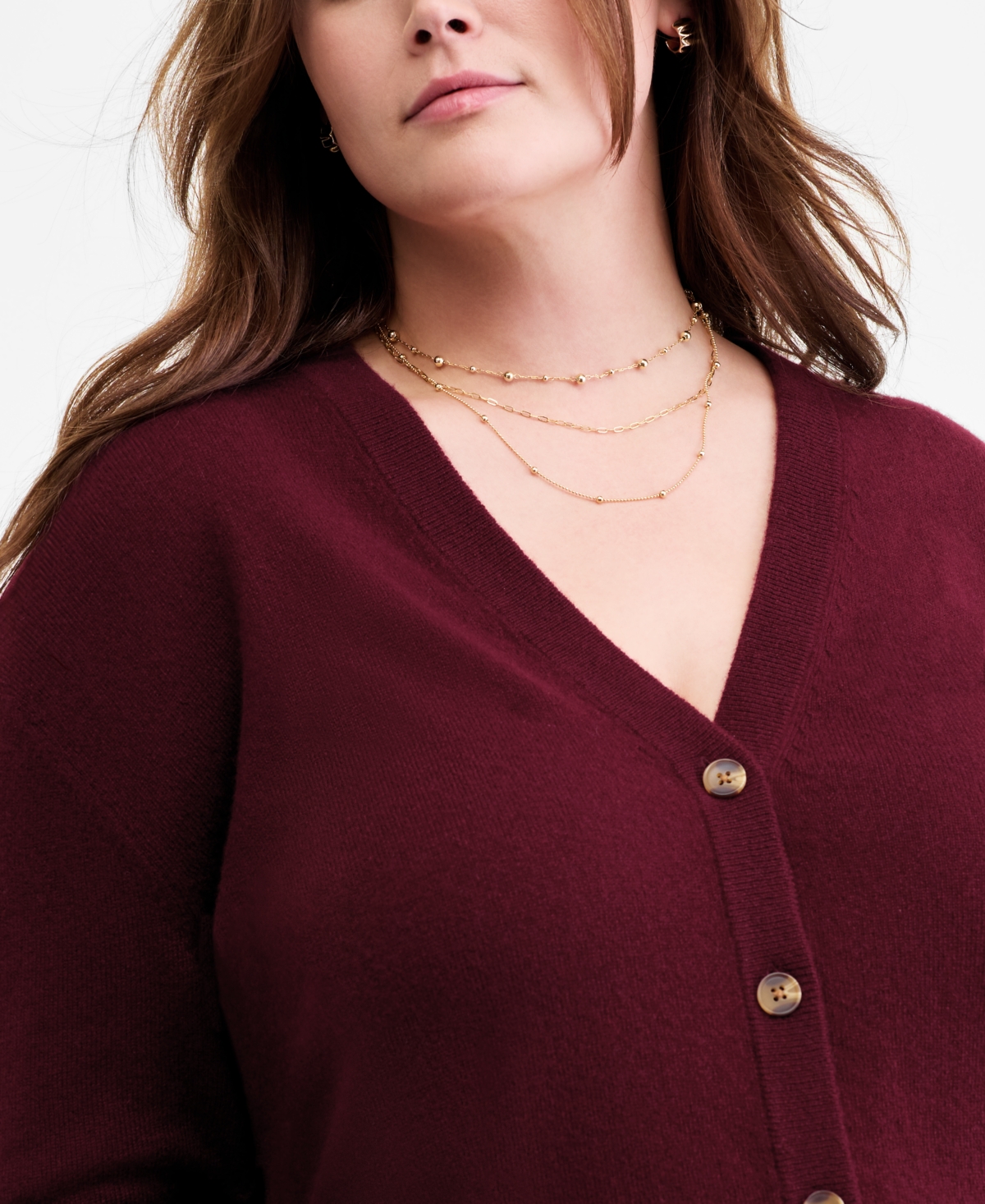 Charter Club Plus Size 100% Cashmere Button-front Cardigan, Macy's Exclusive In Burgundy