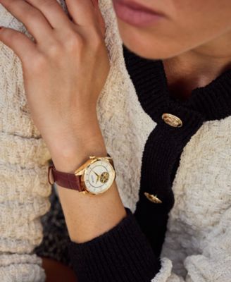 Women's Sutton Automatic Brown Leather Strap Watch 34.5mm