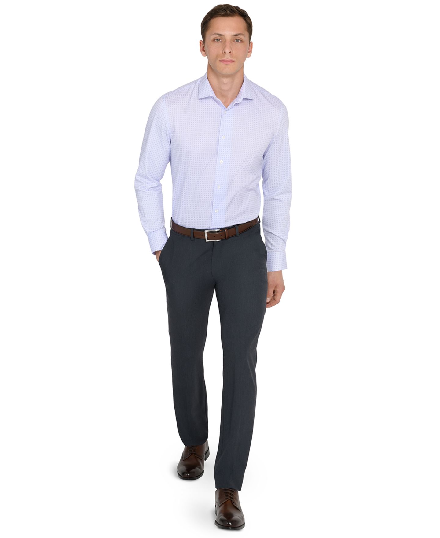 Мужская рубашка MICHELSONS OF LONDON Men Checkered Print Hybrid Slim Fit Easy Care Long Sleeve, цвет: Белый фиолетовый — фото 6