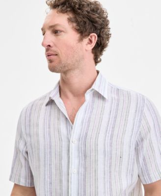 Men's Elevated Barry Regular-Fit Stripe Button-Down Linen Shirt, Exclusively at Macy's 