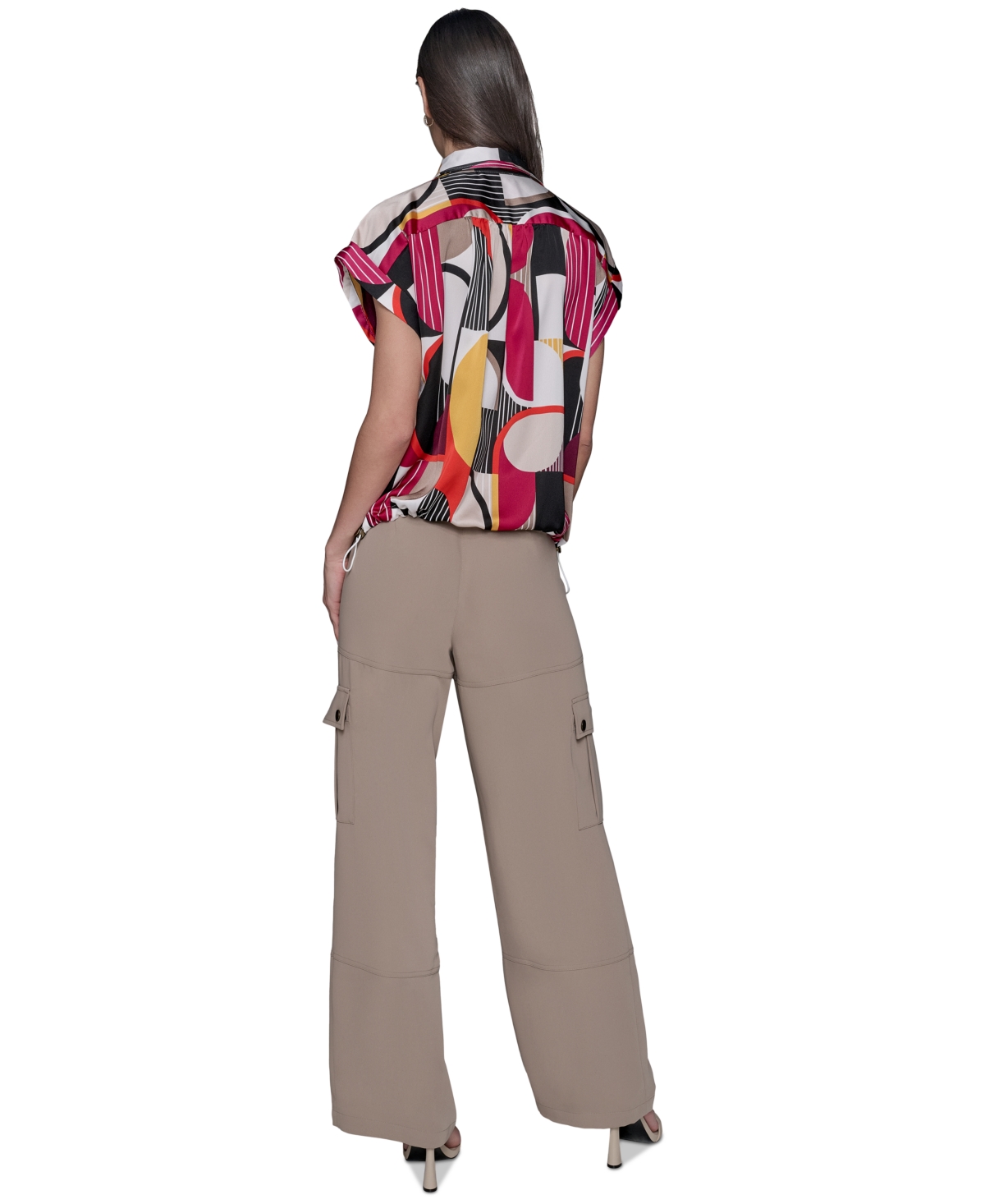 Karl Lagerfeld Petite Floral-print Drawcord-hem Blouse