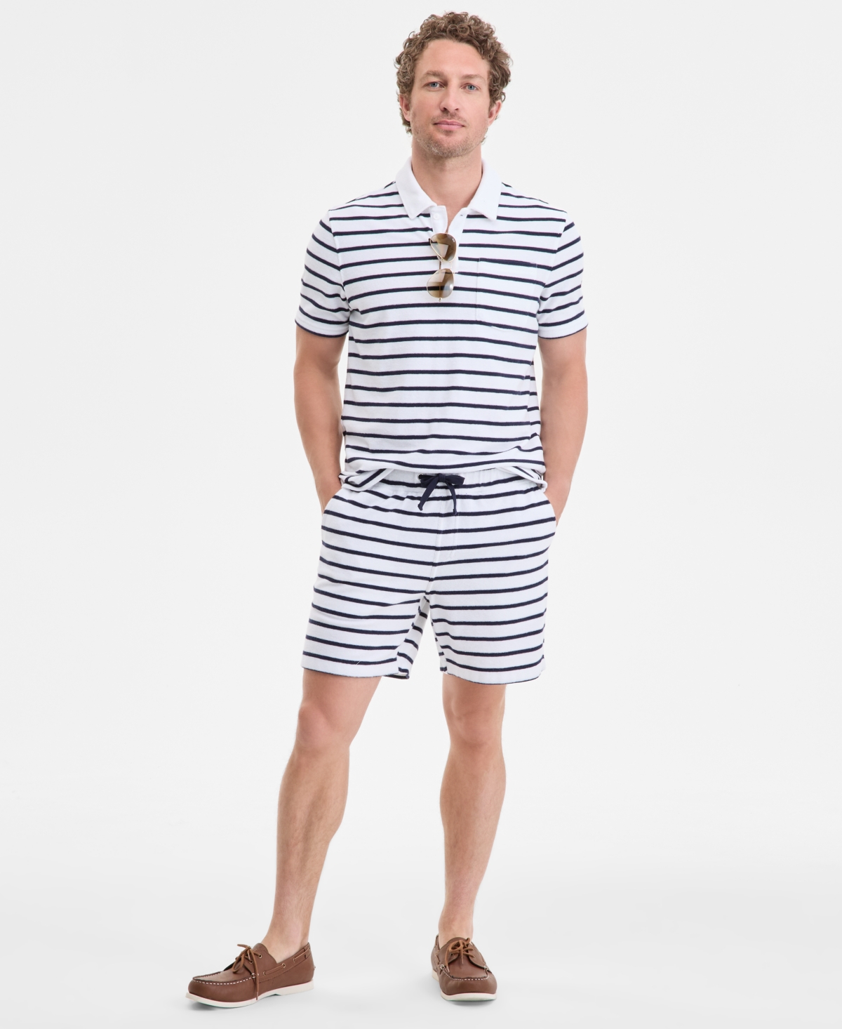 Men's Bengal Striped Terry Cloth Shorts, Exclusively at Macy's - White