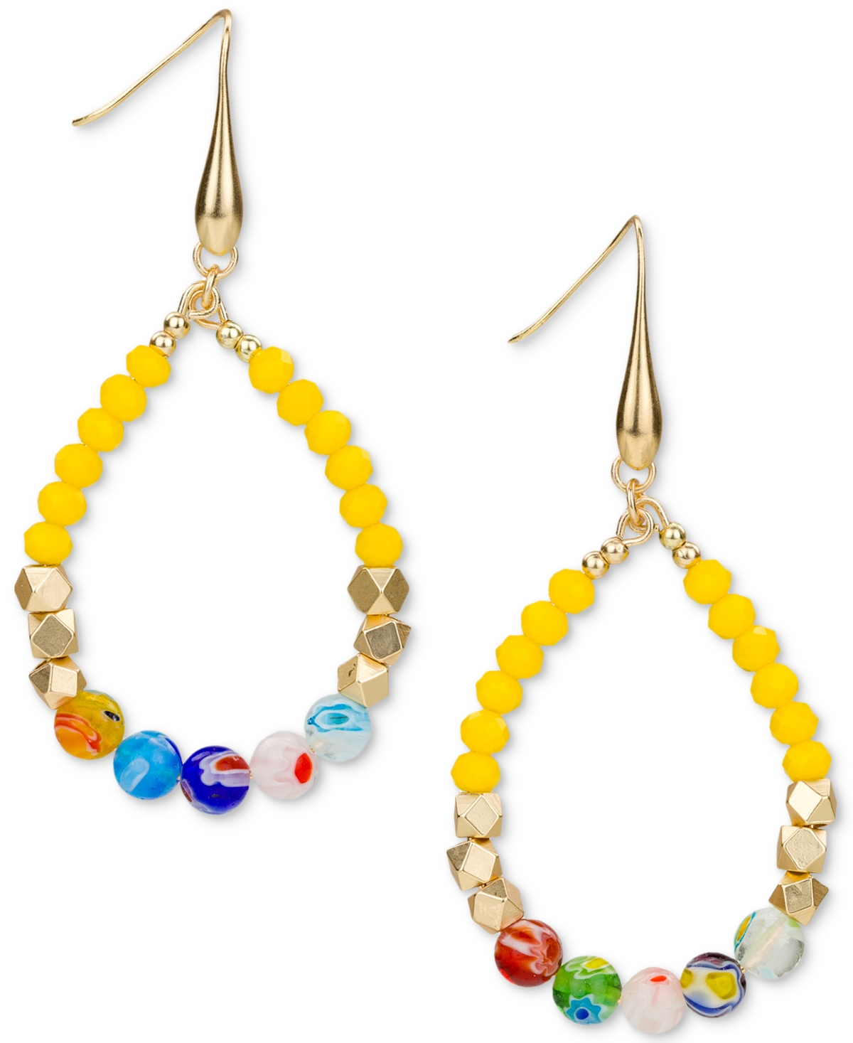 Gold-Tone Mixed Bead Tear-Shape Drop Earrings - Matte Gold