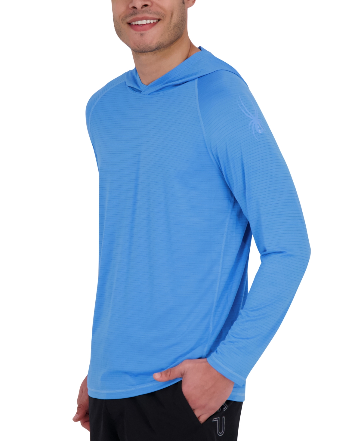 Men's Long Sleeve Shadow Stripe Rashguard Swim Hoodie - Azure