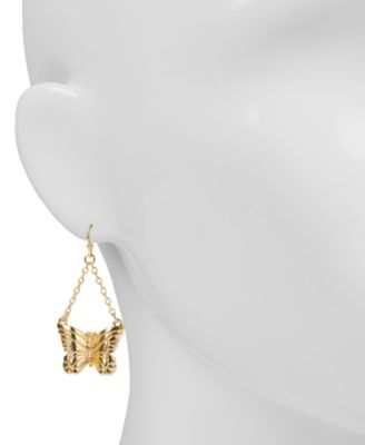 Gold-Tone Butterfly Chain Drop Earrings 