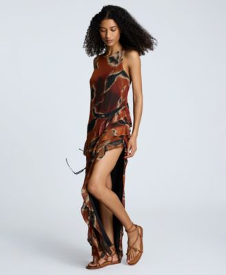 Women's Printed Ruffled High-Low Maxi Dress