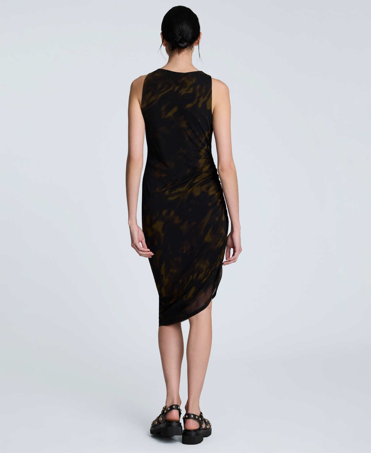 Kenneth Cole Sandra Side Ruched Asymmetrical Mesh Tank Dress