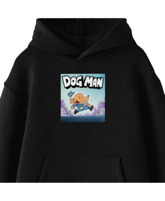 Running Across Cityscape Youth Black Long Sleeve Hooded Sweatshirt-Medium