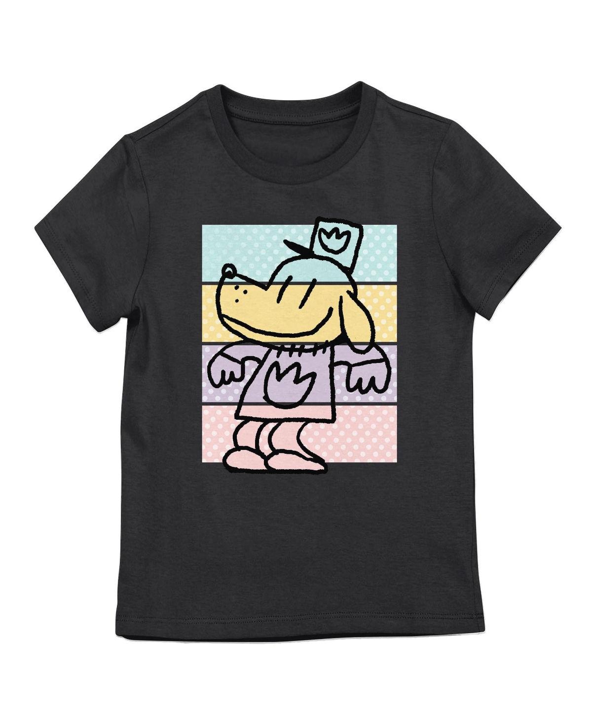 Dog Man Girls Character Outline Youth Black Crew Neck Short Sleeve T-shirt-xxl