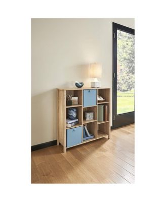 Freestanding Premium 9-Cube Storage Organizer Bench, Weathered Oak
