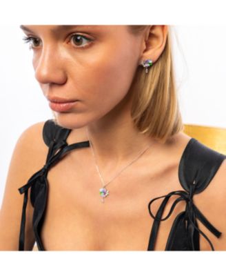 Pansy Violet Floral Earring in Sterling Silver