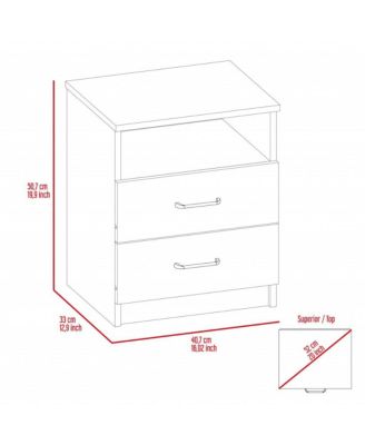 Nightstand with Open Compartment and Two Drawers for Bedroom Storage and Bedside Use