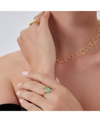 Green Four Leaves Clover Luck Ring Sterling Silver