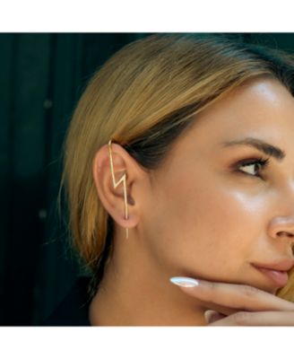 Sterling Silver Lightning Bolt Ear Crawler With White Gemstones