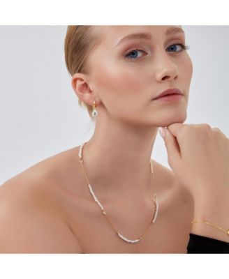 Baroque Irregular Pearl Jewelled Sterling Silver Chain Necklace In Gold