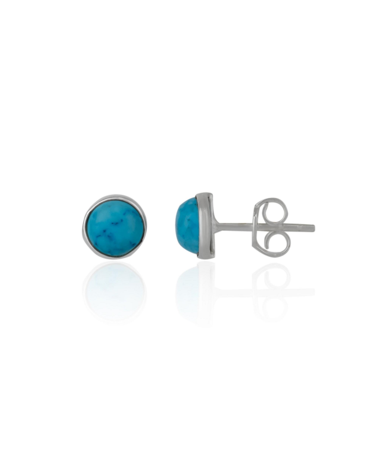 Blue Turquoise Dome Sterling Silver Stud Earrings - Silver