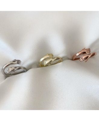 Hug Ring With Hands Sterling Silver and Gold Plated