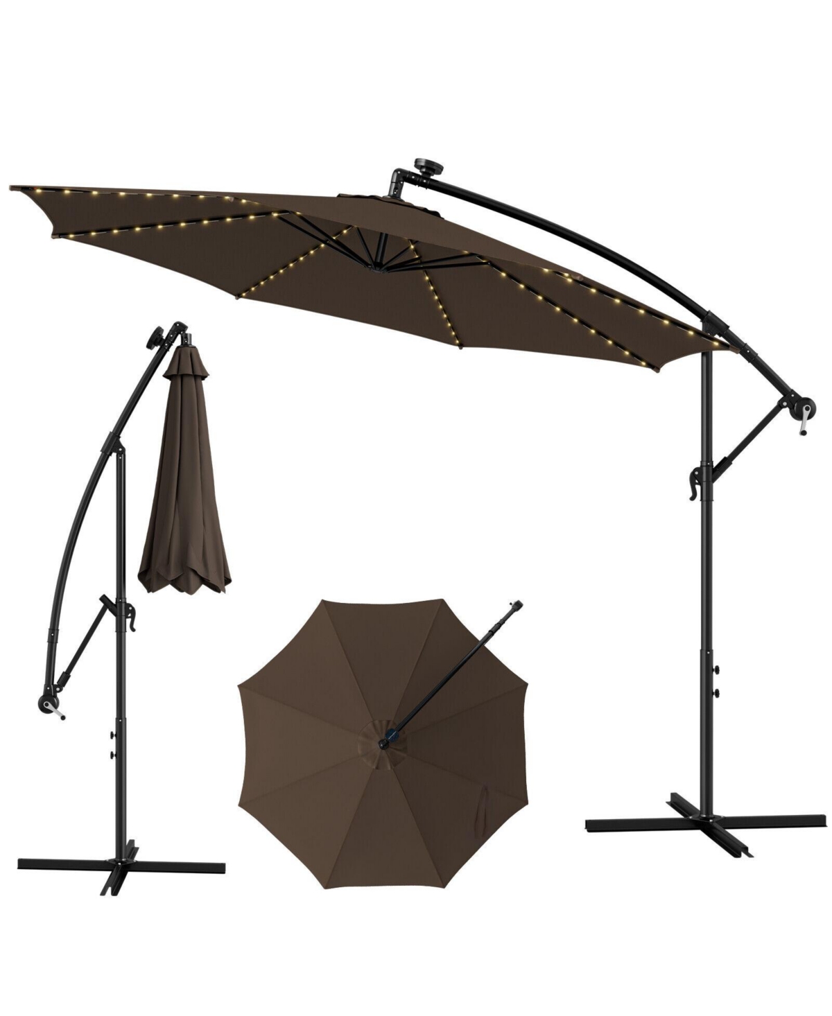 10 Feet Patio Umbrella with 112 Solar-Powered Led Lights - Brown
