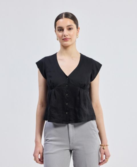 Женский топ Reistor Deep V-neck Short Top, цвет: Чёрный
