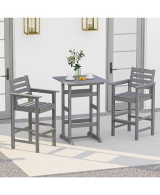 30 Inch Square Bar Table Dining Table with Slatted Tabletop for Poolside-Gray