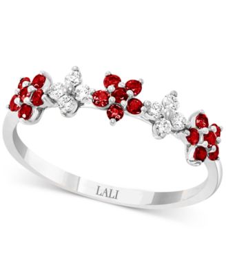 Ruby (3/8 ct. t.w.) & Diamond (1/6 ct. t.w.) Five Flower Ring in 14k Yellow Gold (Also in White Gold and Rose Gold)